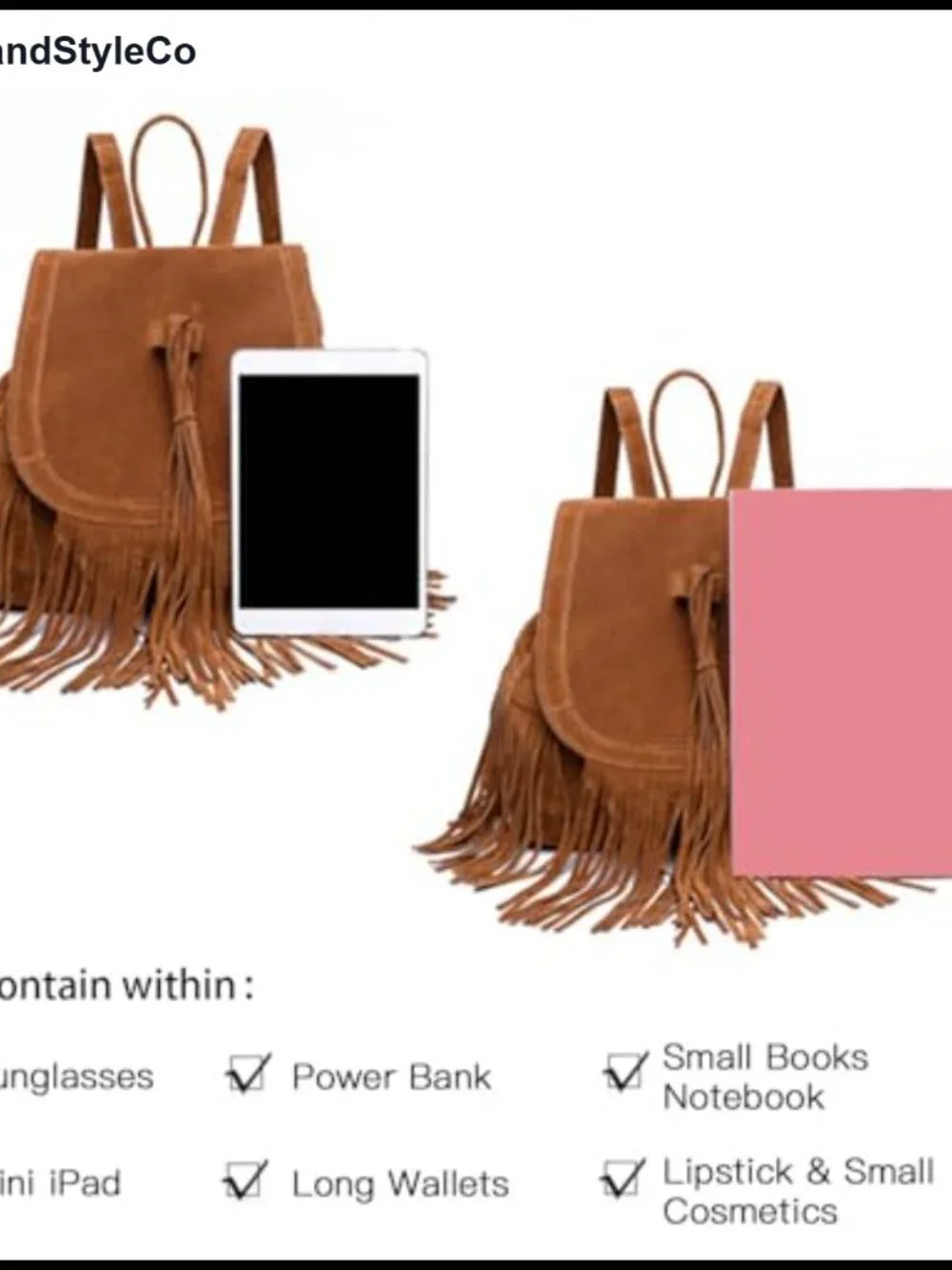 Women's Suede Leather Fringe Tassel Backpack Purse Shoulder Bag Daypack Travel
